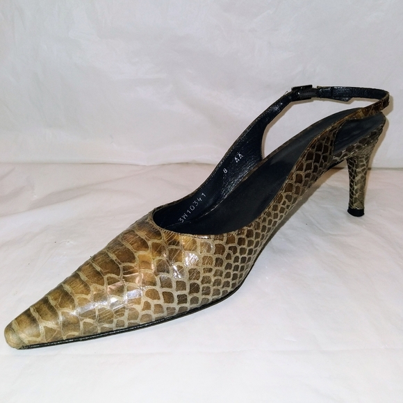 Stuart Weitzman Leather Snakeskin Sling Back Heels Pointed Toe Size 8AA - Picture 2 of 7